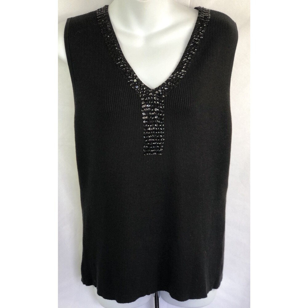 Faded Glory Sleeveless Sweater XL Blk V-Neck Sequins Whimsigoth Fairy Glam Y2K
